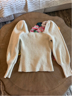 Women's Fab'rik Beige Ribbed Square Neck Sweater L